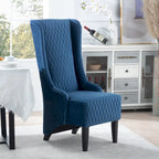 Fauteuil d'appoint en velours à oreilles avec pieds en bois – Bleu / Gris / Vert Rétro, Monoplace