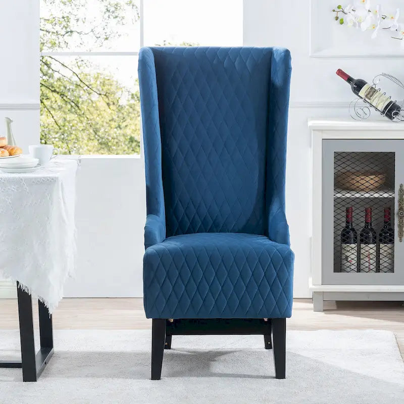 Fauteuil d'appoint en velours à oreilles avec pieds en bois – Bleu / Gris / Vert Rétro, Monoplace