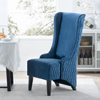Fauteuil d'appoint en velours à oreilles avec pieds en bois – Bleu / Gris / Vert Rétro, Monoplace