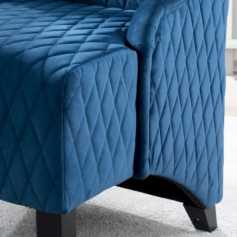 Fauteuil d'appoint en velours à oreilles avec pieds en bois – Bleu / Gris / Vert Rétro, Monoplace