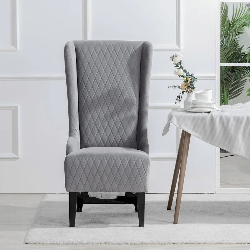 Fauteuil d'appoint en velours à oreilles avec pieds en bois – Bleu / Gris / Vert Rétro, Monoplace