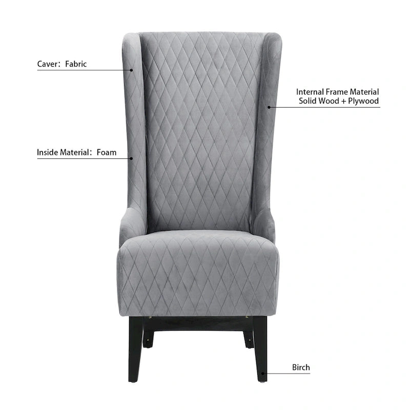 Fauteuil d'appoint en velours à oreilles avec pieds en bois – Bleu / Gris / Vert Rétro, Monoplace