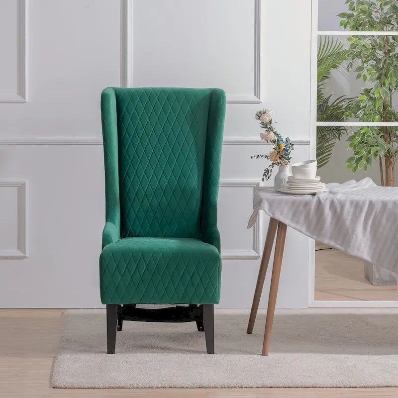 Fauteuil d'appoint en velours à oreilles avec pieds en bois – Bleu / Gris / Vert Rétro, Monoplace