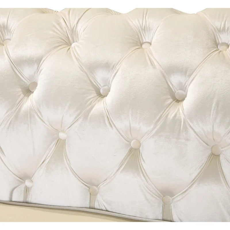 Canapé Chesterfield capitonné en velours avec pieds en acier inoxydable | 3 places | Beige / Gris / Noir / Bleu