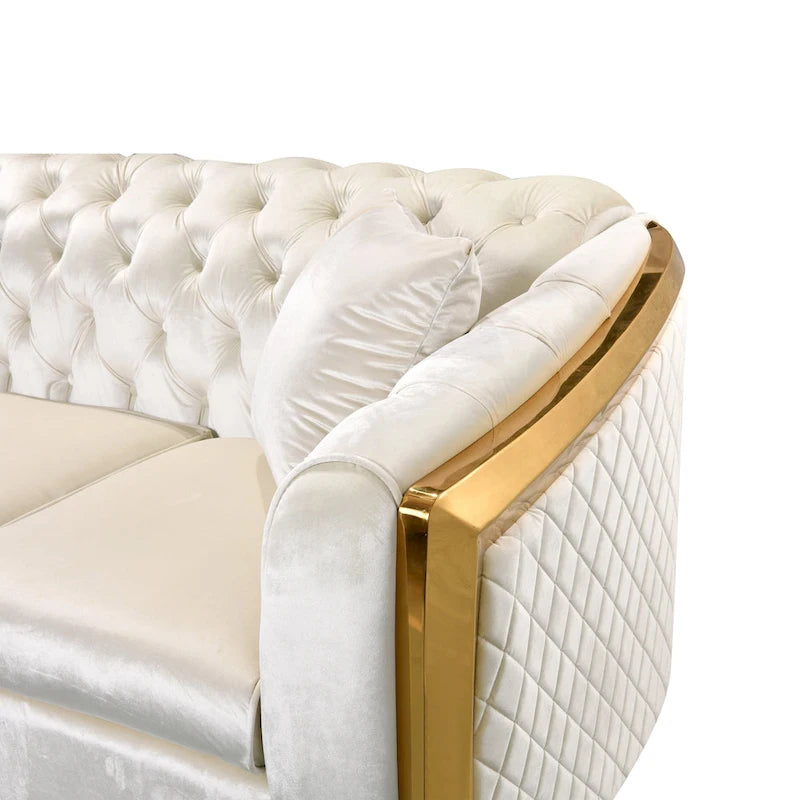 Canapé Chesterfield capitonné en velours avec pieds en acier inoxydable | 3 places | Beige / Gris / Noir / Bleu