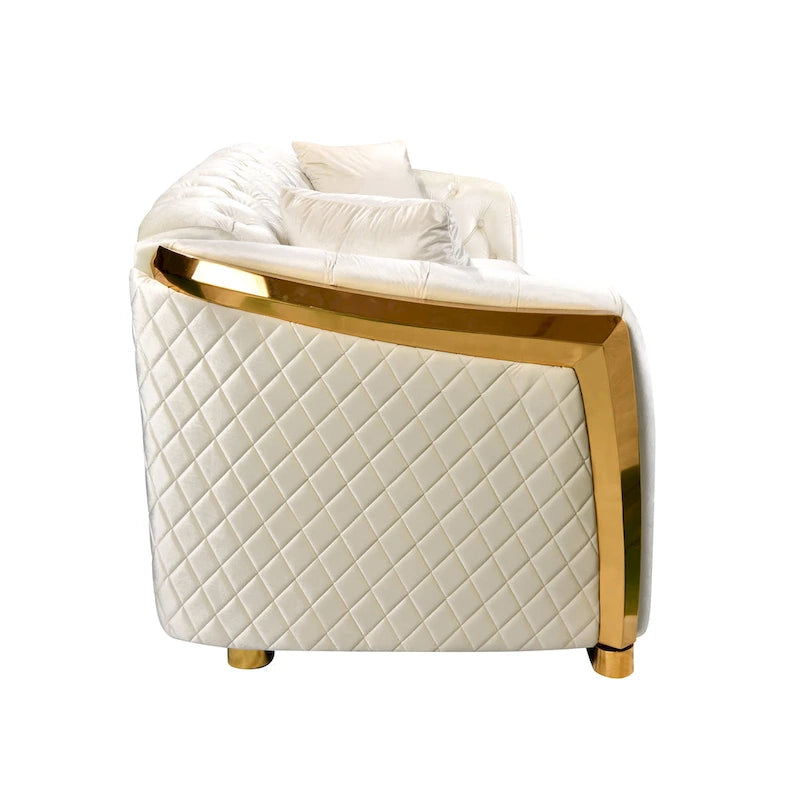 Canapé Chesterfield capitonné en velours avec pieds en acier inoxydable | 3 places | Beige / Gris / Noir / Bleu