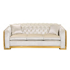 Canapé Chesterfield capitonné en velours avec pieds en acier inoxydable | 3 places | Beige / Gris / Noir / Bleu