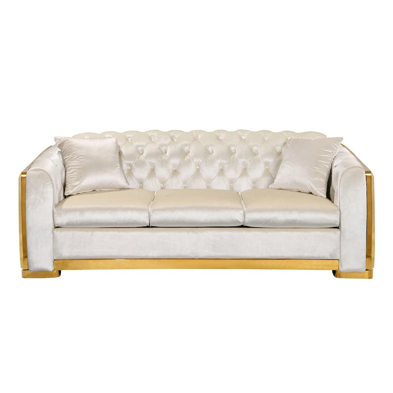 Canapé Chesterfield capitonné en velours avec pieds en acier inoxydable | 3 places | Beige / Gris / Noir / Bleu