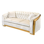 Canapé Chesterfield capitonné en velours avec pieds en acier inoxydable | 3 places | Beige / Gris / Noir / Bleu
