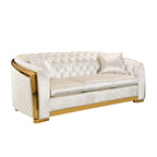 Canapé Chesterfield capitonné en velours avec pieds en acier inoxydable | 3 places | Beige / Gris / Noir / Bleu