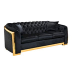 Canapé Chesterfield capitonné en velours avec pieds en acier inoxydable | 3 places | Beige / Gris / Noir / Bleu