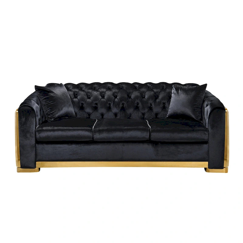 Canapé Chesterfield capitonné en velours avec pieds en acier inoxydable | 3 places | Beige / Gris / Noir / Bleu