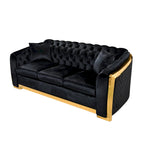 Canapé Chesterfield capitonné en velours avec pieds en acier inoxydable | 3 places | Beige / Gris / Noir / Bleu