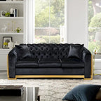 Canapé Chesterfield capitonné en velours avec pieds en acier inoxydable | 3 places | Beige / Gris / Noir / Bleu