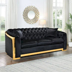 Canapé Chesterfield capitonné en velours avec pieds en acier inoxydable | 3 places | Beige / Gris / Noir / Bleu