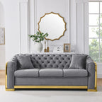 Canapé Chesterfield capitonné en velours avec pieds en acier inoxydable | 3 places | Beige / Gris / Noir / Bleu