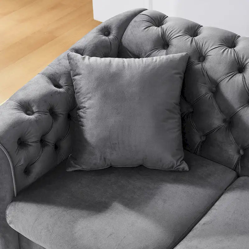 Canapé Chesterfield capitonné en velours avec pieds en acier inoxydable | 3 places | Beige / Gris / Noir / Bleu