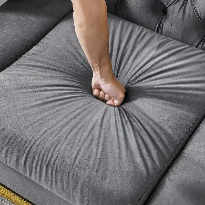 Canapé Chesterfield capitonné en velours avec pieds en acier inoxydable | 3 places | Beige / Gris / Noir / Bleu