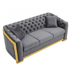 Canapé Chesterfield capitonné en velours avec pieds en acier inoxydable | 3 places | Beige / Gris / Noir / Bleu