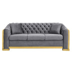 Canapé Chesterfield capitonné en velours avec pieds en acier inoxydable | 3 places | Beige / Gris / Noir / Bleu