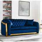 Canapé Chesterfield capitonné en velours avec pieds en acier inoxydable | 3 places | Beige / Gris / Noir / Bleu