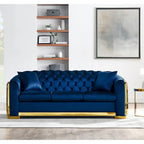 Canapé Chesterfield capitonné en velours avec pieds en acier inoxydable | 3 places | Beige / Gris / Noir / Bleu