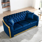 Canapé Chesterfield capitonné en velours avec pieds en acier inoxydable | 3 places | Beige / Gris / Noir / Bleu