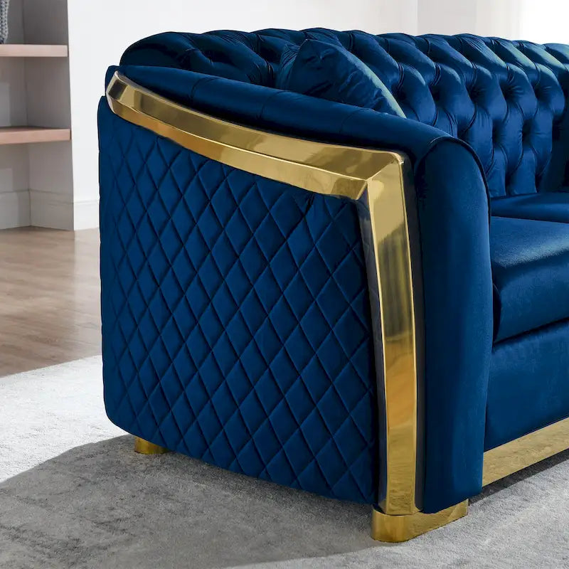 Canapé Chesterfield capitonné en velours avec pieds en acier inoxydable | 3 places | Beige / Gris / Noir / Bleu