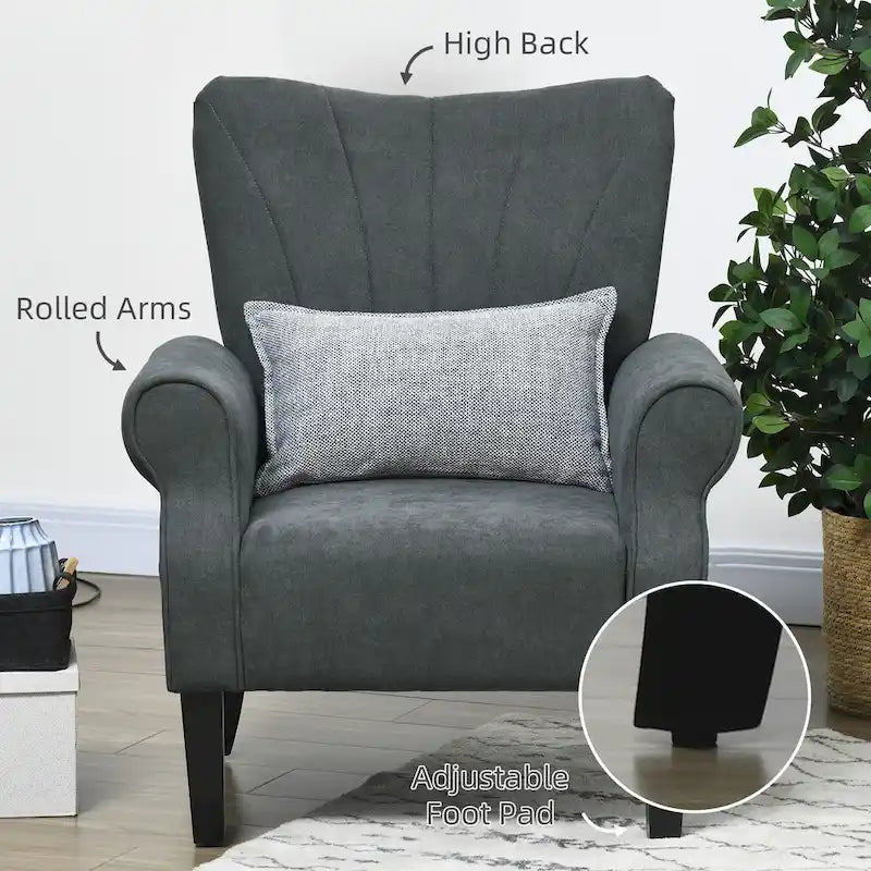Fauteuil d'appoint gris foncé, style mi-siècle, une place