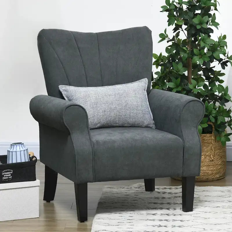 Fauteuil d'appoint gris foncé, style mi-siècle, une place
