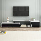 Meuble TV Extensible Blanc Laqué avec Tiroirs et Placard, pour TV jusqu'à 100"