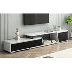 Meuble TV Extensible Blanc Laqué avec Tiroirs et Placard, pour TV jusqu'à 100"