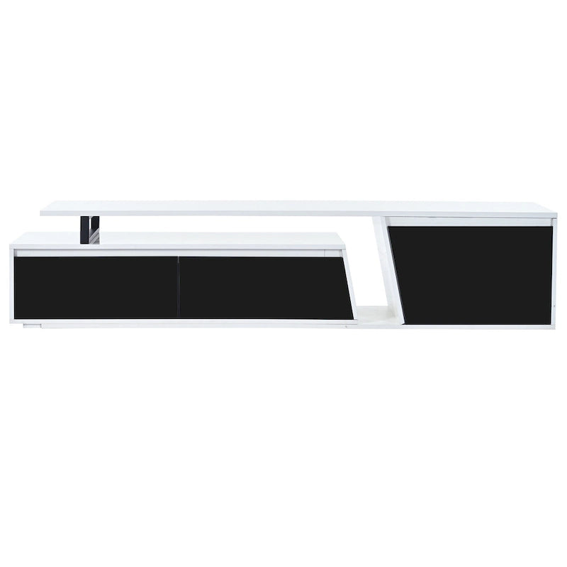 Meuble TV Extensible Blanc Laqué avec Tiroirs et Placard, pour TV jusqu'à 100"