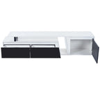 Meuble TV Extensible Blanc Laqué avec Tiroirs et Placard, pour TV jusqu'à 100"