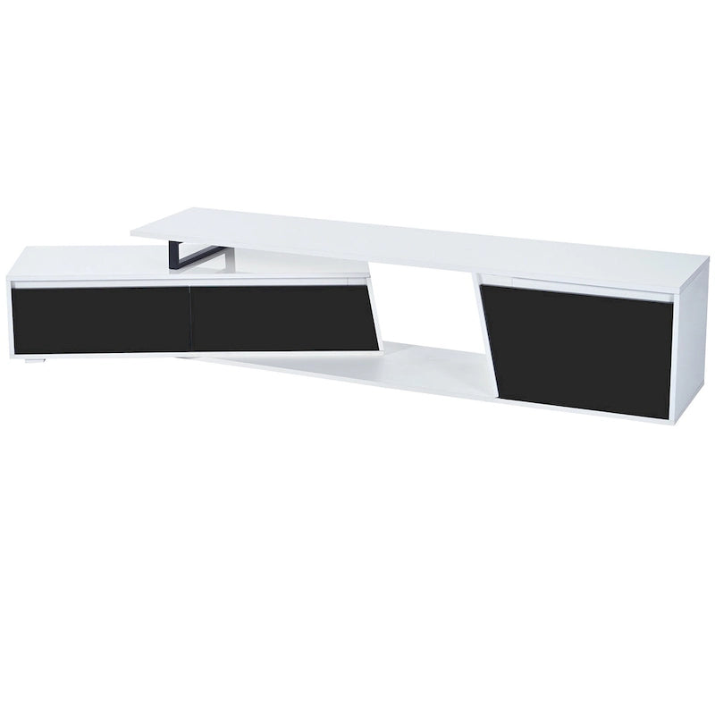 Meuble TV Extensible Blanc Laqué avec Tiroirs et Placard, pour TV jusqu'à 100"