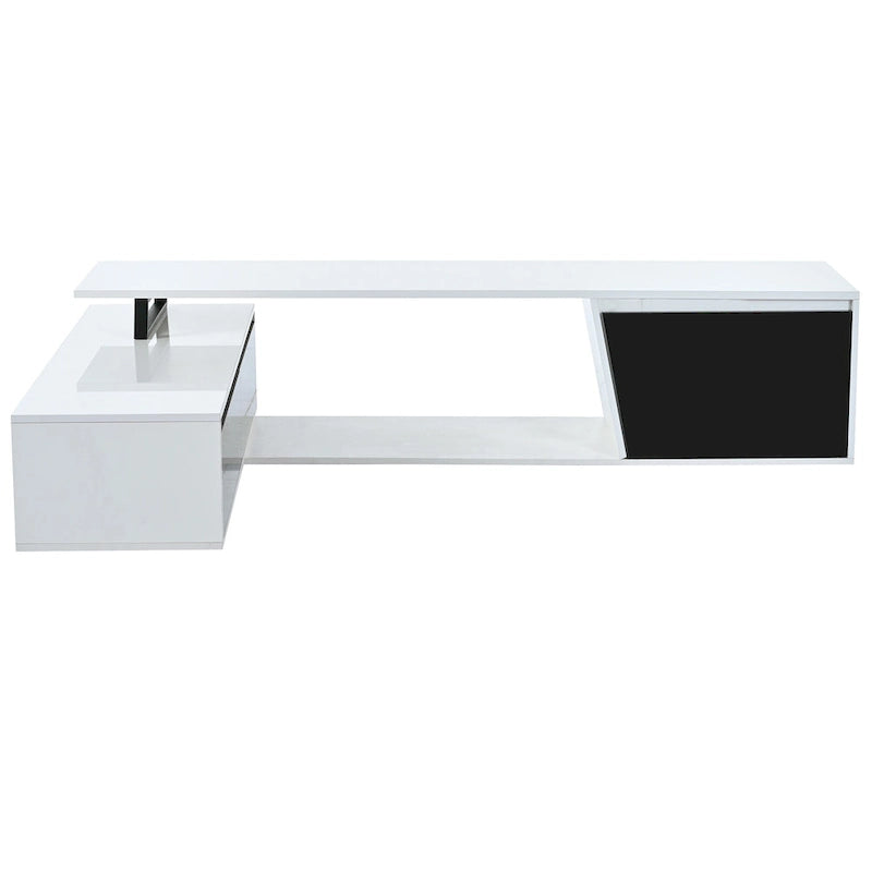 Meuble TV Extensible Blanc Laqué avec Tiroirs et Placard, pour TV jusqu'à 100"