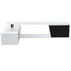 Meuble TV Extensible Blanc Laqué avec Tiroirs et Placard, pour TV jusqu'à 100"