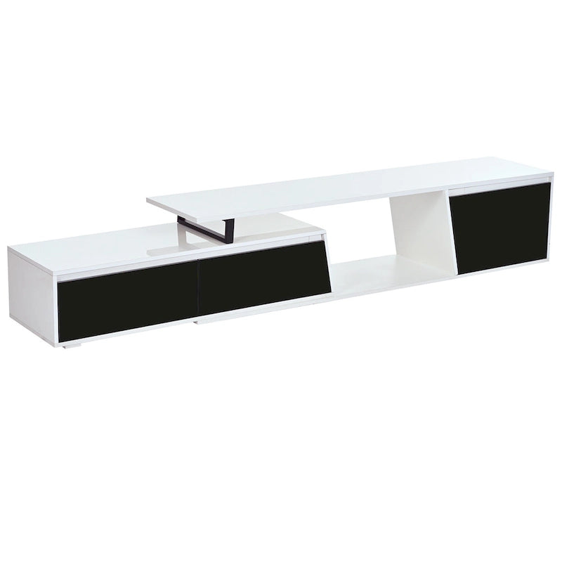 Meuble TV Extensible Blanc Laqué avec Tiroirs et Placard, pour TV jusqu'à 100"