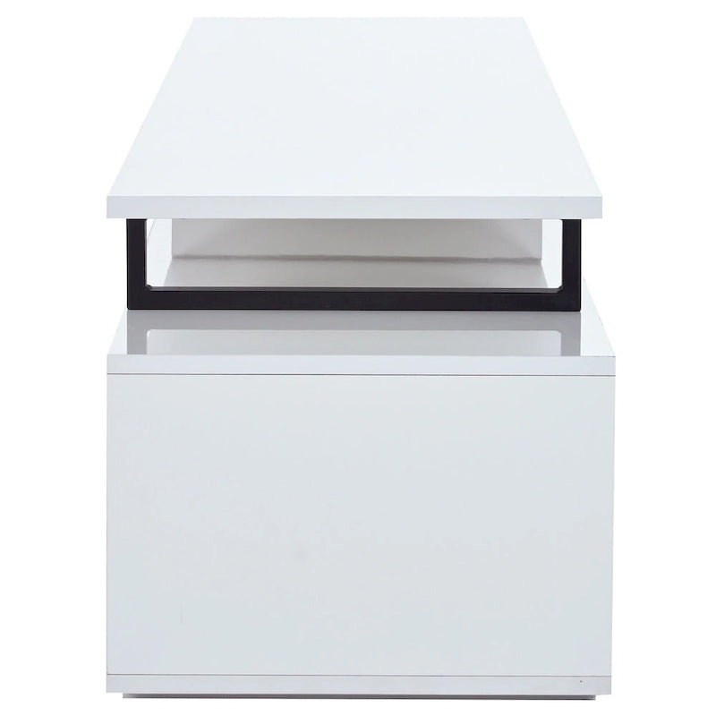 Meuble TV Extensible Blanc Laqué avec Tiroirs et Placard, pour TV jusqu'à 100"
