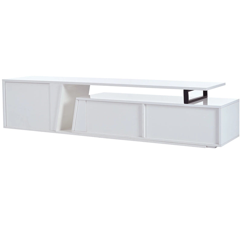 Meuble TV Extensible Blanc Laqué avec Tiroirs et Placard, pour TV jusqu'à 100"