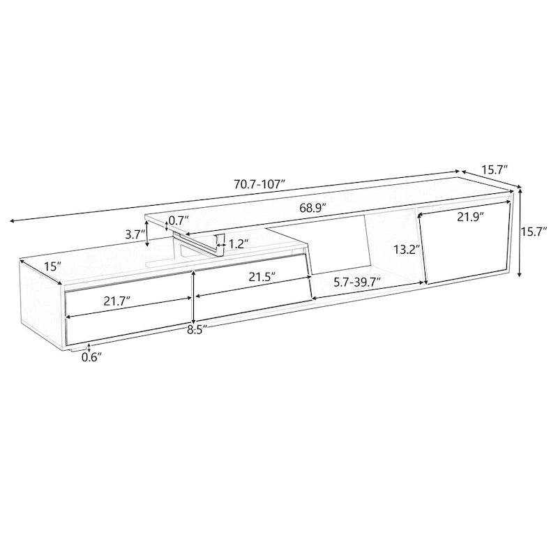 Meuble TV Extensible Blanc Laqué avec Tiroirs et Placard, pour TV jusqu'à 100"