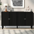 Bahut 4 portes noir/blanc avec portes ondulées et pieds cylindriques, pour 1 personne