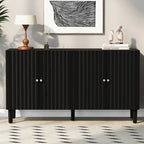 Bahut 4 portes noir/blanc avec portes ondulées et pieds cylindriques, pour 1 personne