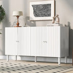 Bahut 4 portes noir/blanc avec portes ondulées et pieds cylindriques, pour 1 personne