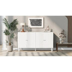 Bahut 4 portes noir/blanc avec portes ondulées et pieds cylindriques, pour 1 personne
