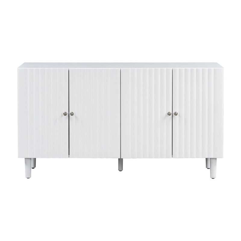 Bahut 4 portes noir/blanc avec portes ondulées et pieds cylindriques, pour 1 personne