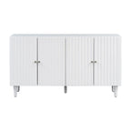 Bahut 4 portes noir/blanc avec portes ondulées et pieds cylindriques, pour 1 personne
