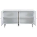 Bahut 4 portes noir/blanc avec portes ondulées et pieds cylindriques, pour 1 personne