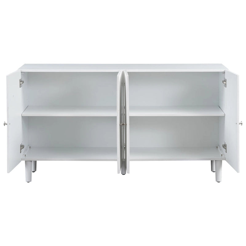 Bahut 4 portes noir/blanc avec portes ondulées et pieds cylindriques, pour 1 personne