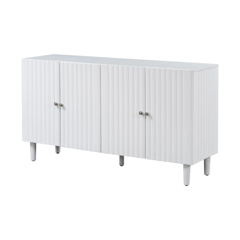 Bahut 4 portes noir/blanc avec portes ondulées et pieds cylindriques, pour 1 personne